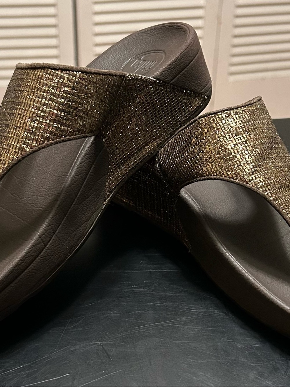 Sparkly Gold FitFlop brand sandals